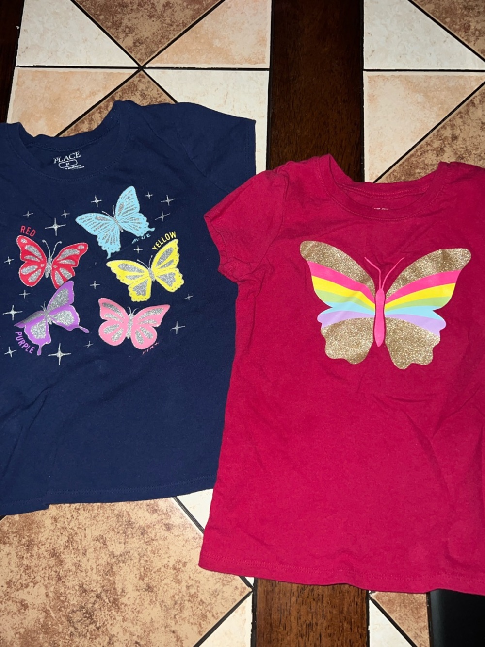 The Children's Place Navy & Pink Butterfly Short-Sleeve Tees